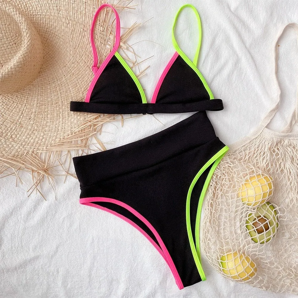 New High Waist Bikini Women V-Neck Swimwear Push Up Swimsuit Female Bathing Suits Summer Beach Wear Swimming Suit