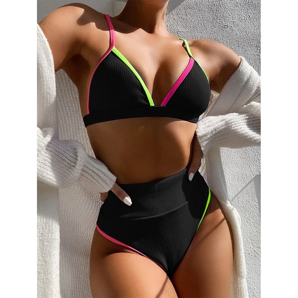 New High Waist Bikini Women V-Neck Swimwear Push Up Swimsuit Female Bathing Suits Summer Beach Wear Swimming Suit