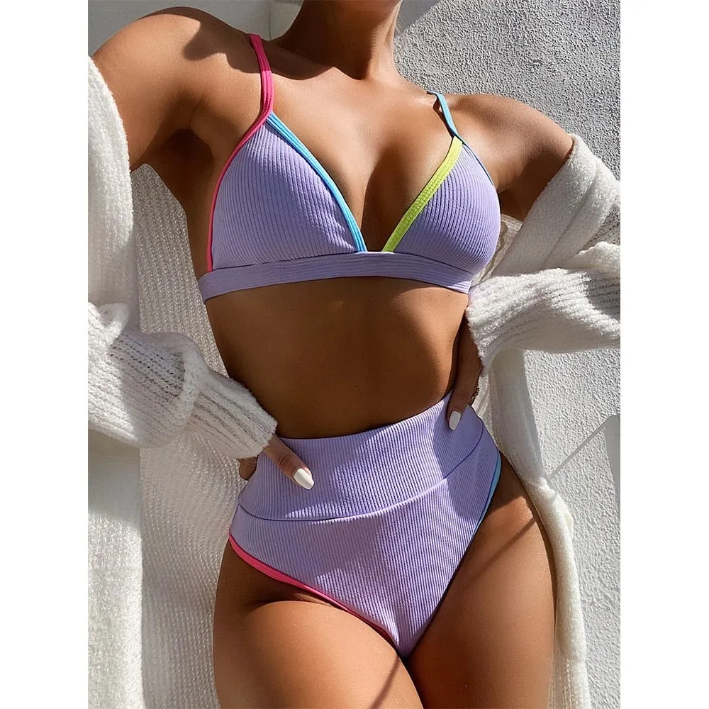 New High Waist Bikini Women V-Neck Swimwear Push Up Swimsuit Female Bathing Suits Summer Beach Wear Swimming Suit