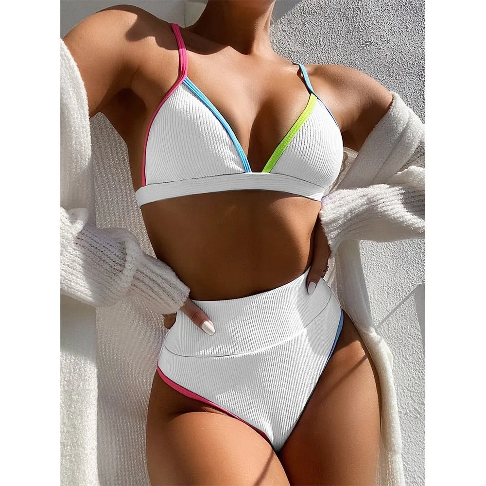New High Waist Bikini Women V-Neck Swimwear Push Up Swimsuit Female Bathing Suits Summer Beach Wear Swimming Suit
