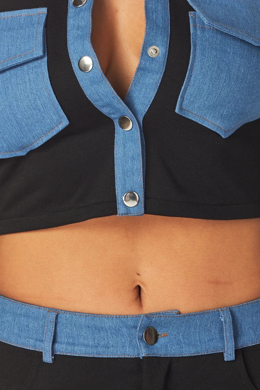 Our Reneta Denim Contrast Top And Pants Set