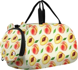 Peach Green Leaf Fruit Kids Travel Duffel Bag for Boys Girls Overnight Weekend Tote Bag with Shoes Compartment for Beach Swim Trip