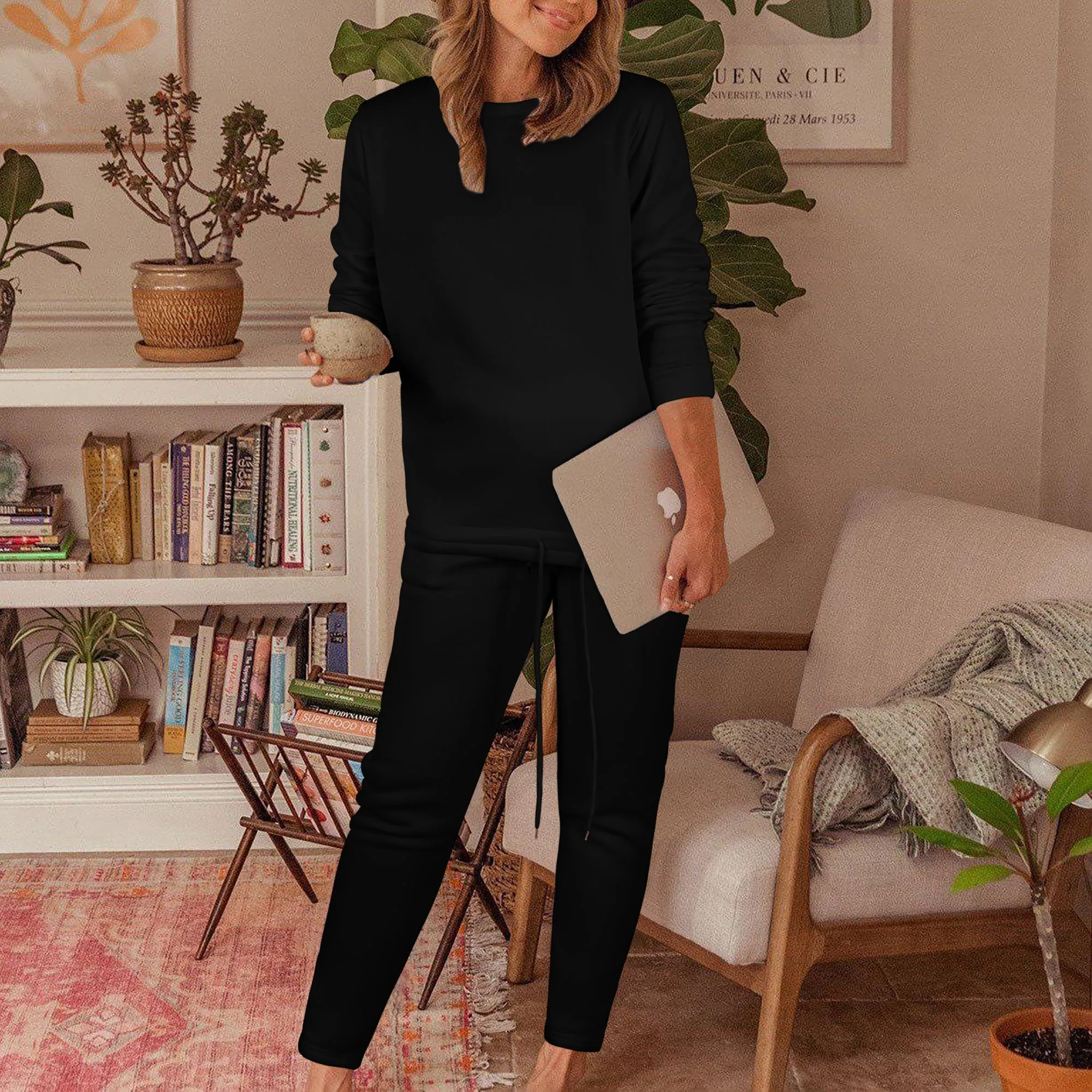 Pullover Top And Long Pants Loungewear Set