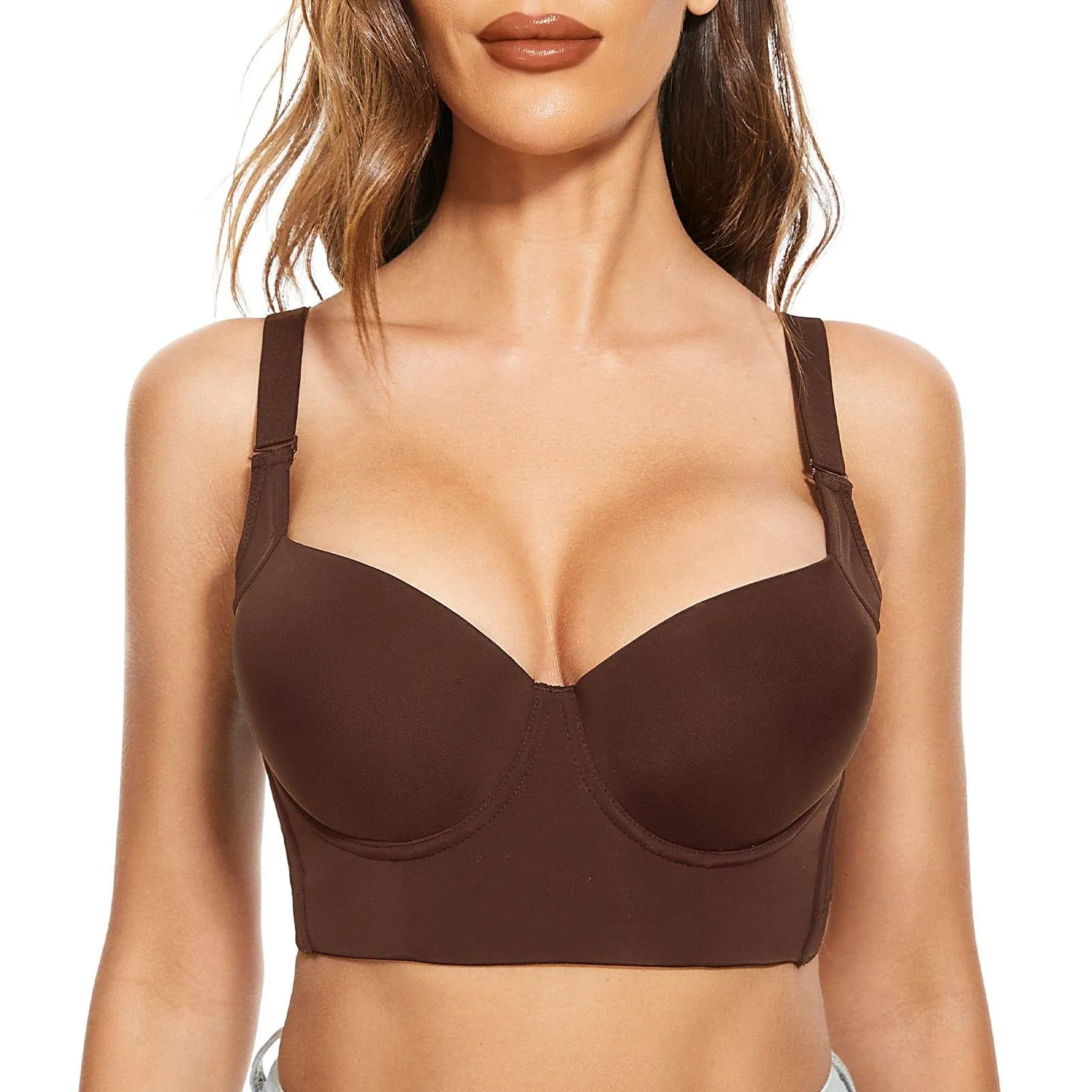 "Add One Cup" Push Up Bra Underwire Corset Top Bustier-Cocoa