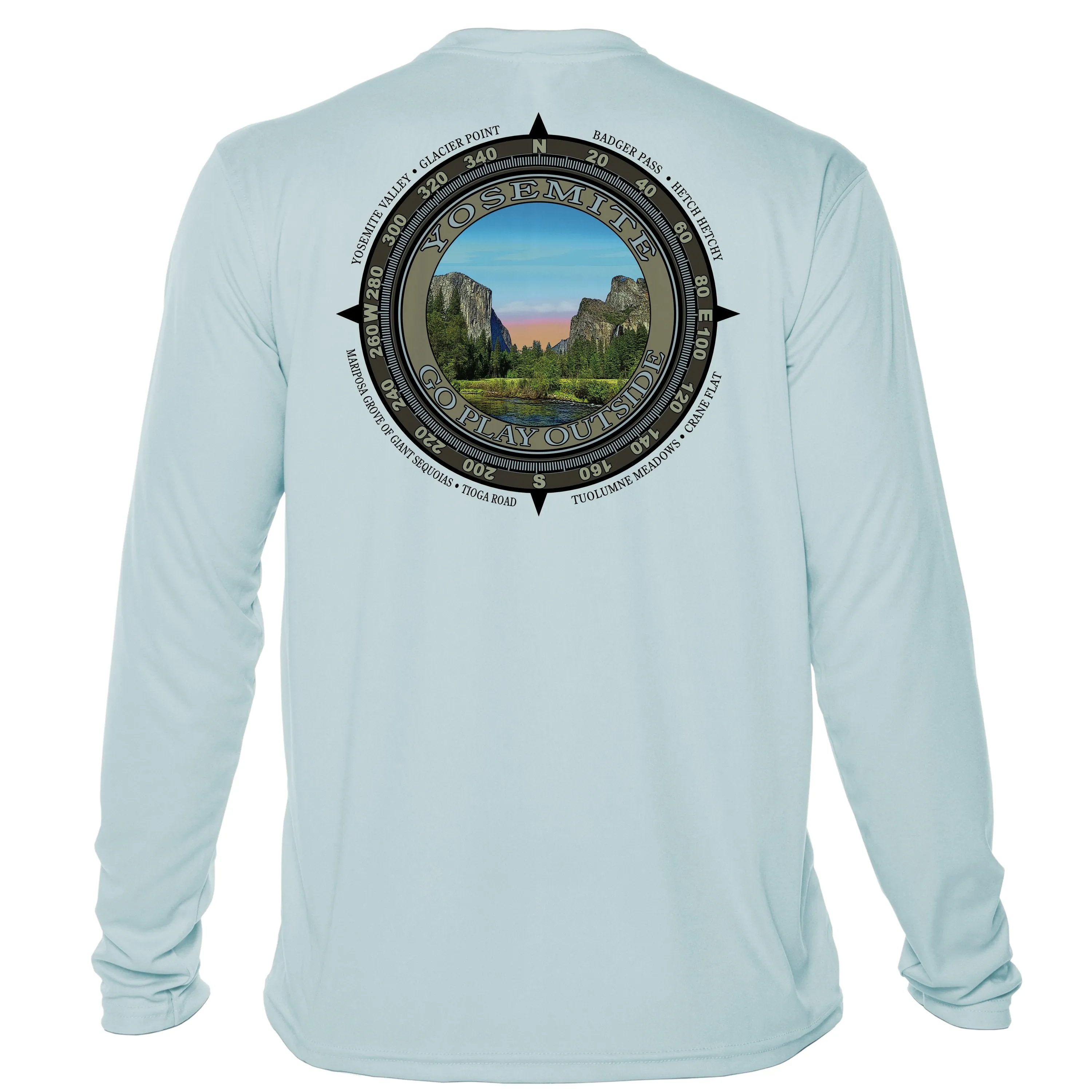 Retro Compass Yosemite National Park Microfiber Long Sleeve T-Shirt
