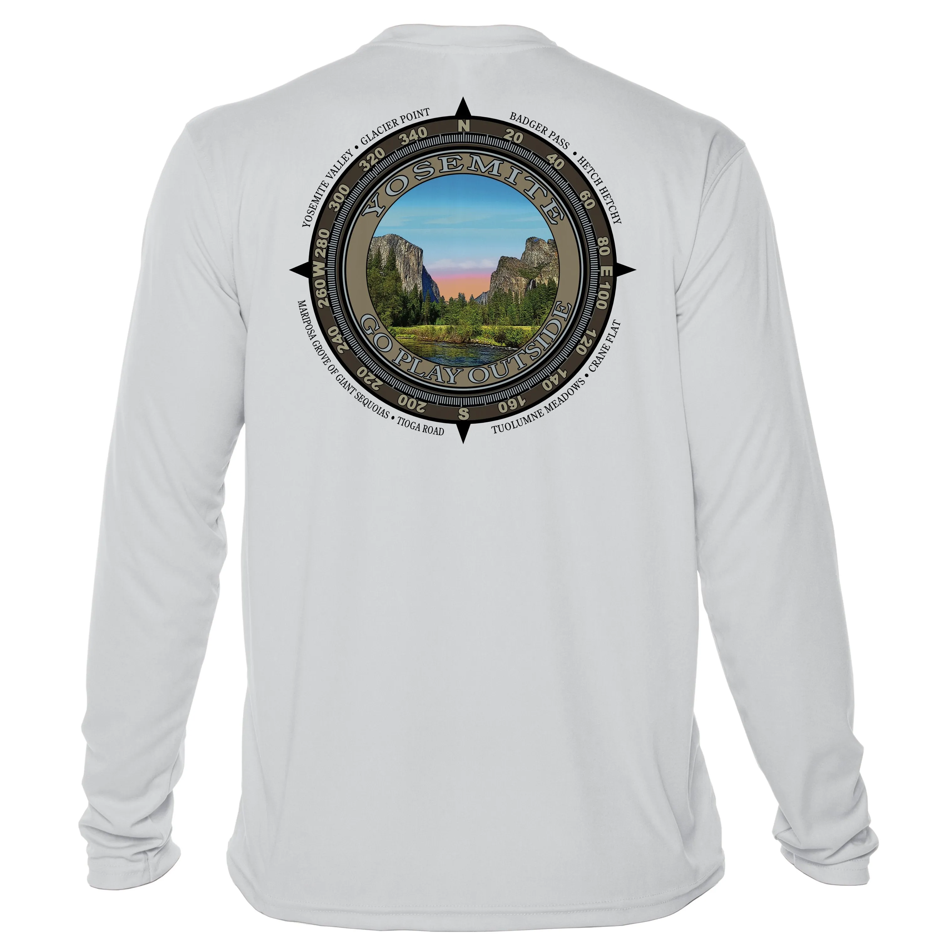 Retro Compass Yosemite National Park Microfiber Long Sleeve T-Shirt