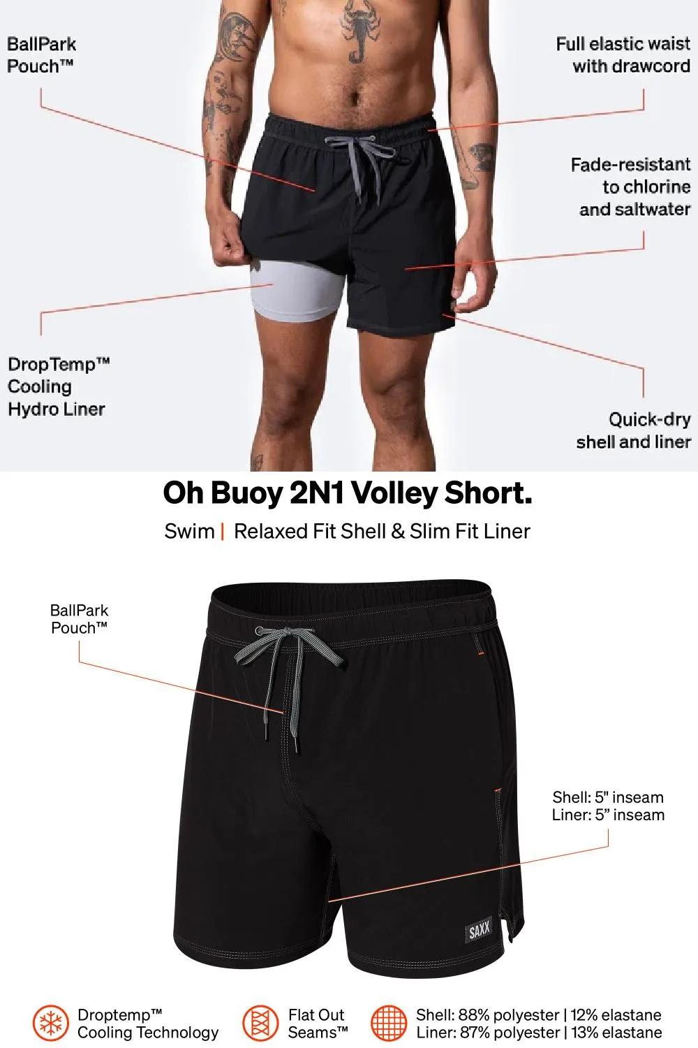 SAXX Oh Buoy 5" Swim Shorts SXSW03L-DPM (Desert Palm Harvest- Multi)