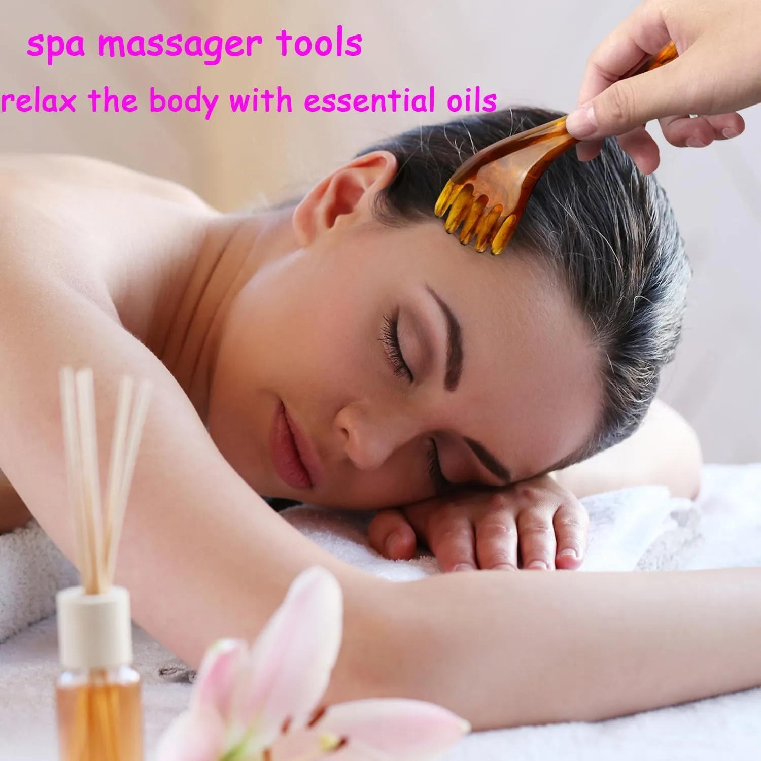 Scalp Massage Tools, 2-Pieces Head Scratcher Massager Whisk, Gift for Mother, Sister,Kids and Lover, Portable Resin SPA Tools with a Black Zippered Bag(Amber)