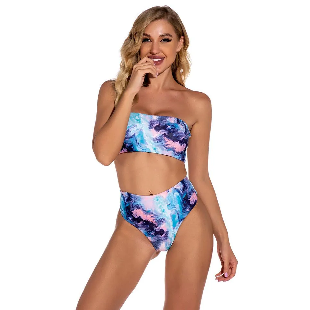 Sexy Tube Top High Waist Split Swimsuit Bikini
