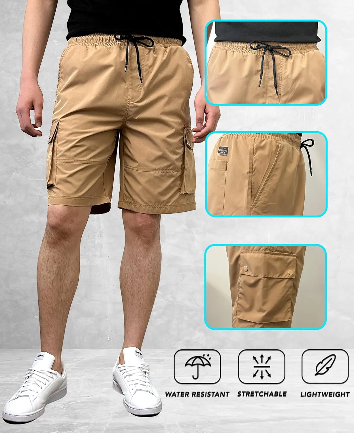 Southpole Men's Quick Dry Water Resistant Cargo Shorts, Inseam 9", Slim Fit, Lightweight