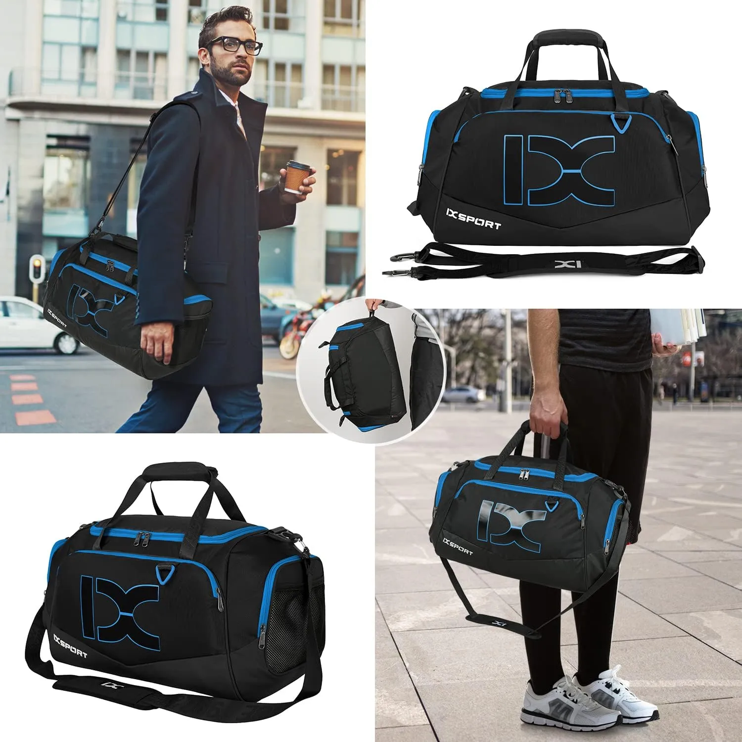 Sports Gym BagINOXTO Travel Duffel Bag with Dry Wet Pocket And Shoe CompartmentFor Women and Men40L/55L Fitness Waterproof Weekender Bag For Swim Sports Travel Working Out (Black blue, 40L)