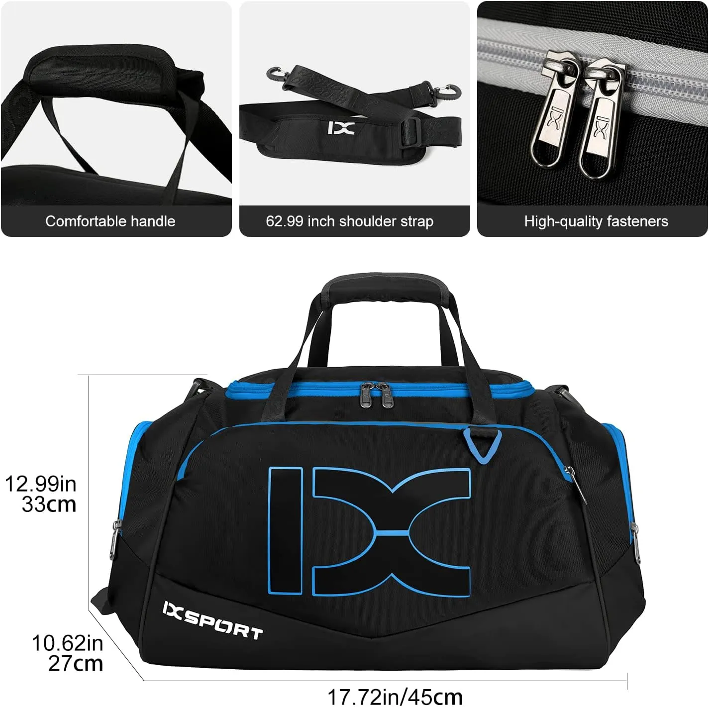 Sports Gym BagINOXTO Travel Duffel Bag with Dry Wet Pocket And Shoe CompartmentFor Women and Men40L/55L Fitness Waterproof Weekender Bag For Swim Sports Travel Working Out (Black blue, 40L)