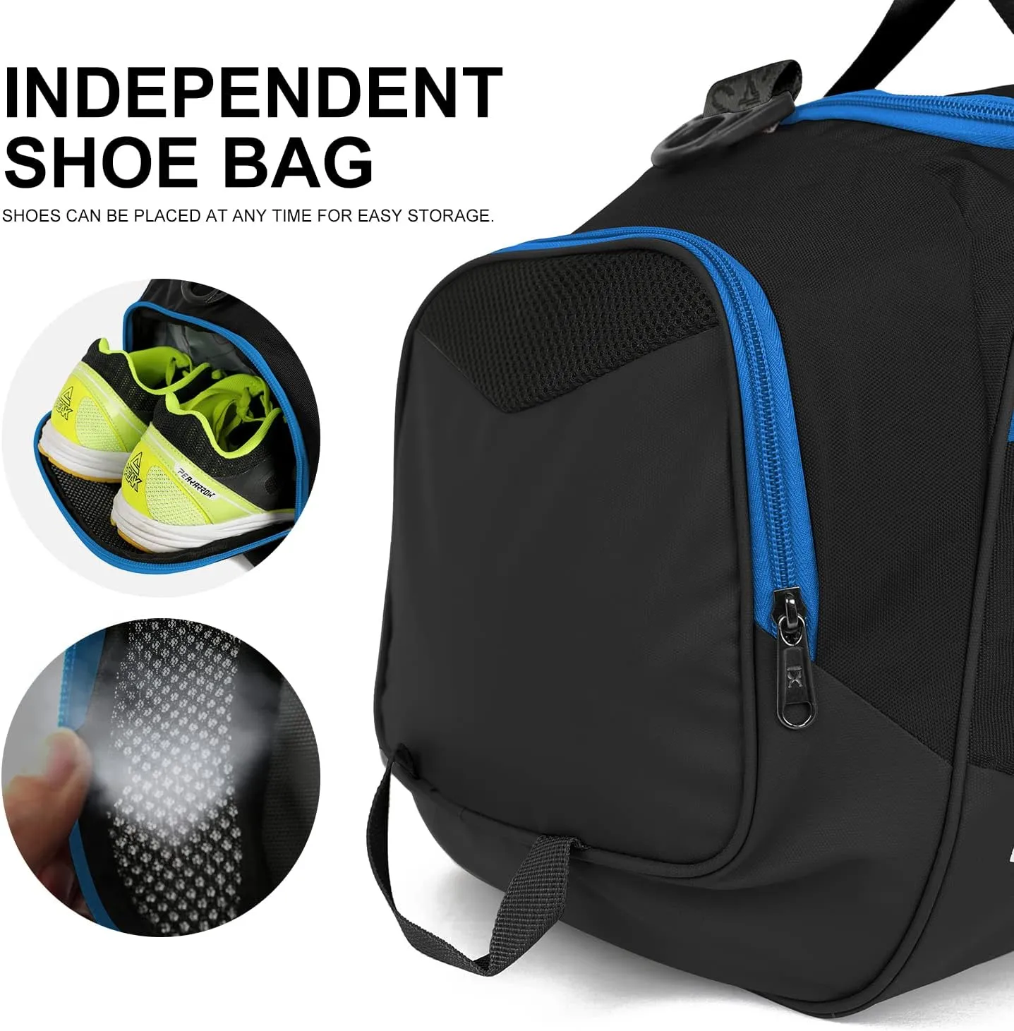 Sports Gym BagINOXTO Travel Duffel Bag with Dry Wet Pocket And Shoe CompartmentFor Women and Men40L/55L Fitness Waterproof Weekender Bag For Swim Sports Travel Working Out (Black blue, 40L)