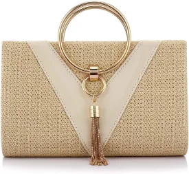 Straw Handbag Evening Bag Clutch Purses for Women, Fashion Summer Beach Tote Tassels Straw Clutch
