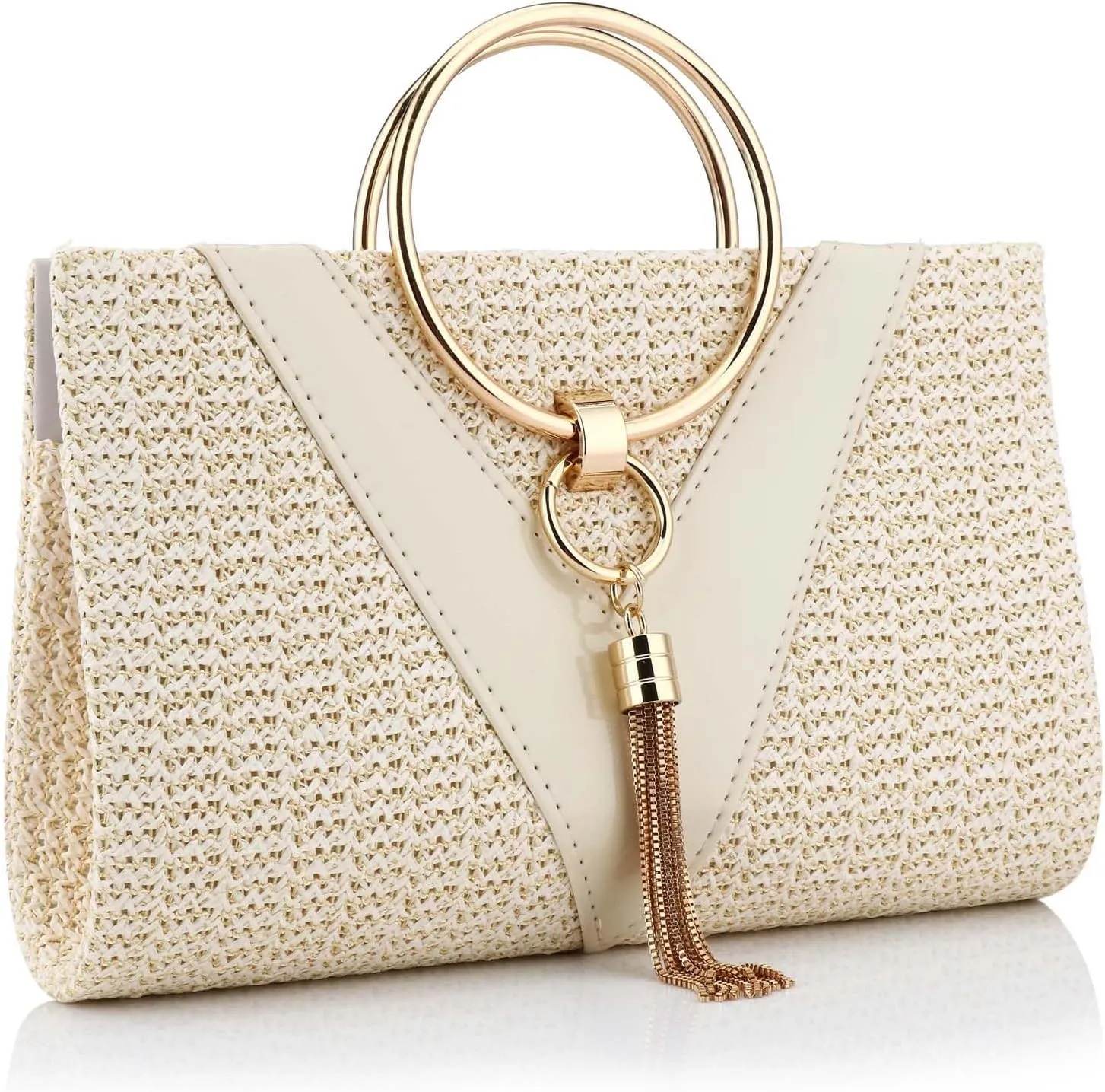 Straw Handbag Evening Bag Clutch Purses for Women, Fashion Summer Beach Tote Tassels Straw Clutch