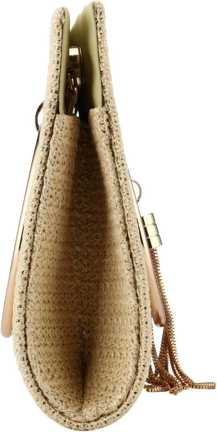 Straw Handbag Evening Bag Clutch Purses for Women, Fashion Summer Beach Tote Tassels Straw Clutch