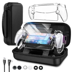 TEFELE 12 in 1 Accessory Set Playstation Portal, PC Transparent Screen Protector Soft Silicone Protective Case Charger Shoulder Strap PS Portal Accessories for PS5 Portal Remote Players Black