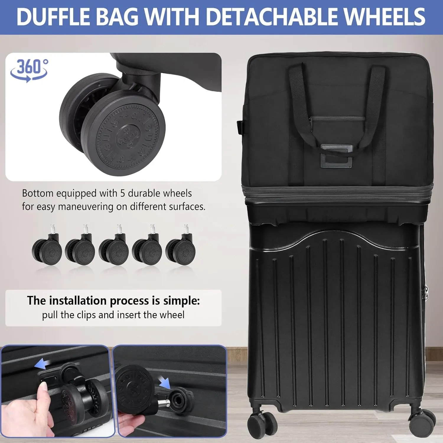 Travel Duffel Bag with Wheels,Expandable Foldable Travel Bag with Telescoping Handle,Which Can Be Used As Carrying Bags And Placed On Suitcases,Large Suitcase for Men Women