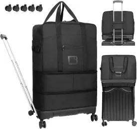 Travel Duffel Bag with Wheels,Expandable Foldable Travel Bag with Telescoping Handle,Which Can Be Used As Carrying Bags And Placed On Suitcases,Large Suitcase for Men Women