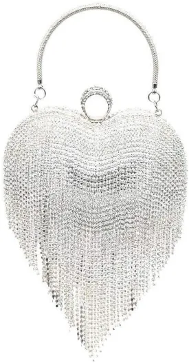 UMREN Women Luxury Heart Shape Tassel Evening Clutch Bag Rhinestones Wedding Party Purse Handbag