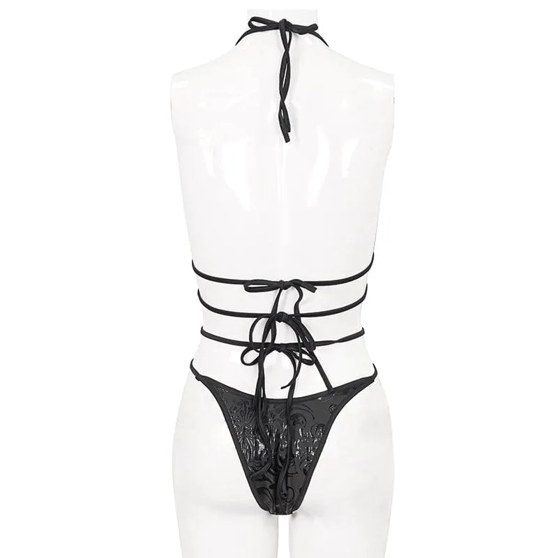 Women's Gothic Strappy Floral Printed Bikini