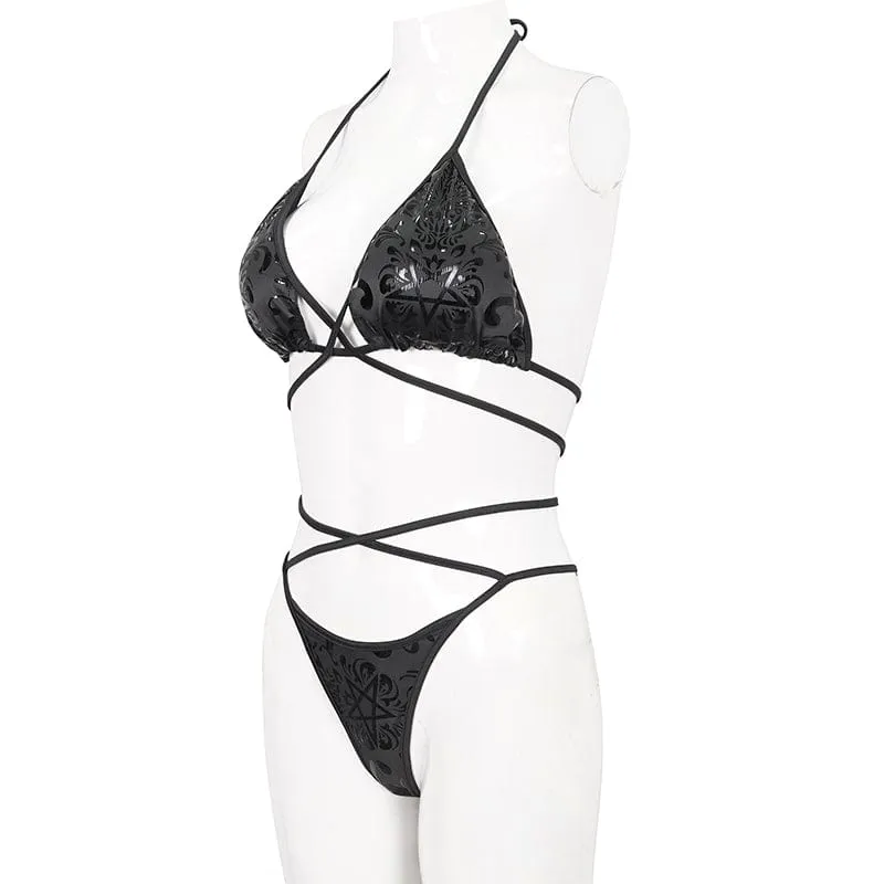 Women's Gothic Strappy Floral Printed Bikini
