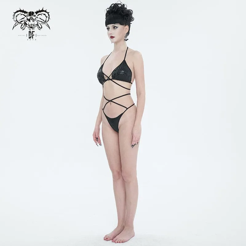 Women's Gothic Strappy Floral Printed Bikini