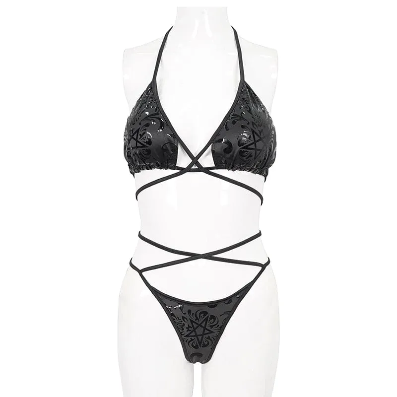 Women's Gothic Strappy Floral Printed Bikini