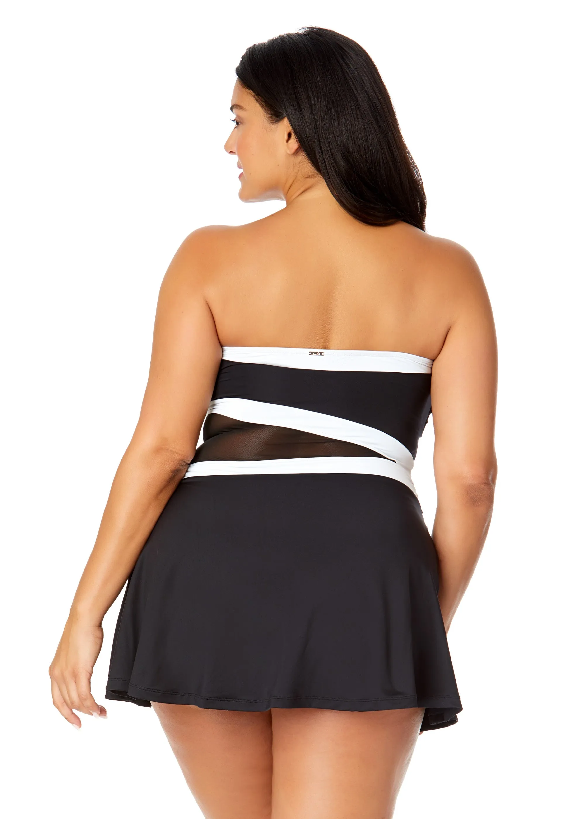 Women's Plus Mesh Around Paneled Strapless Mesh Swim Dress