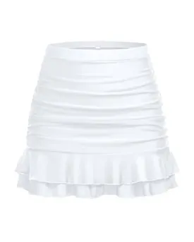 Women's Tummy Control Swim Skirt With High Waisted Ruched Skirt-White