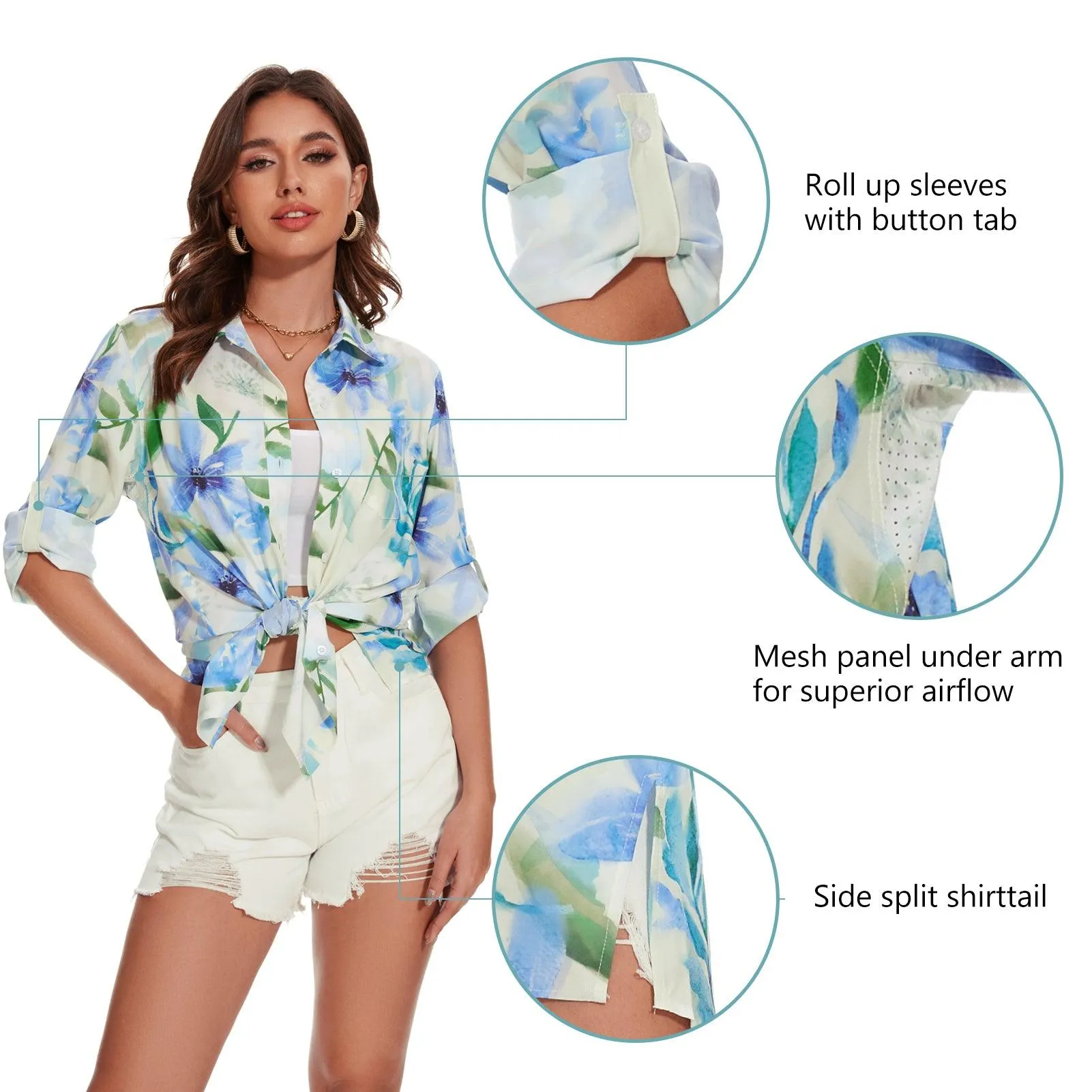 Women's UPF 50  Long Sleeve Button Down Shirt Dress LB16W