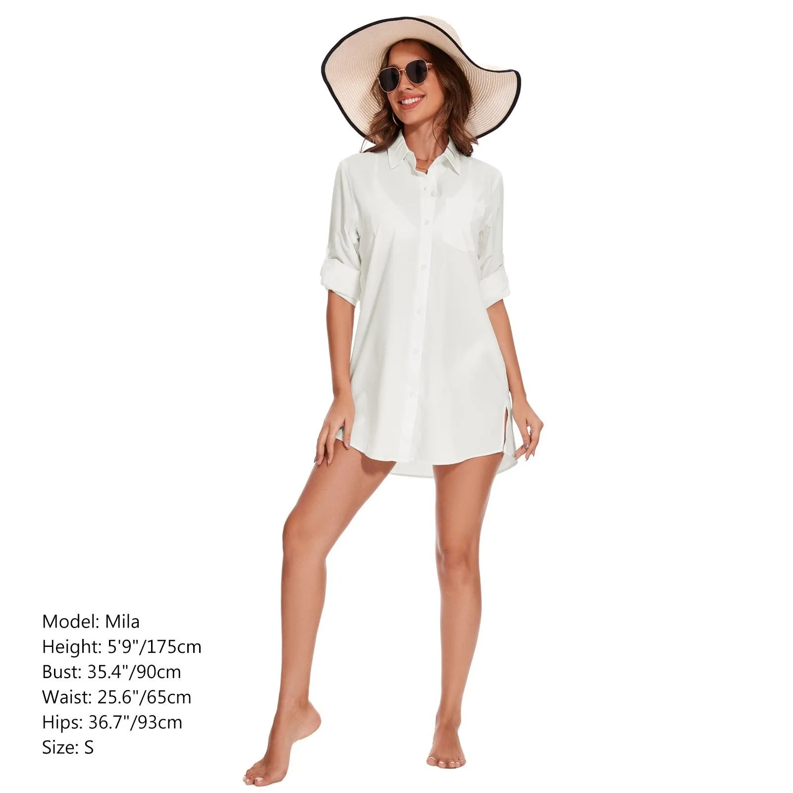 Women's UPF 50  Long Sleeve Button Down Shirt Dress LB16W