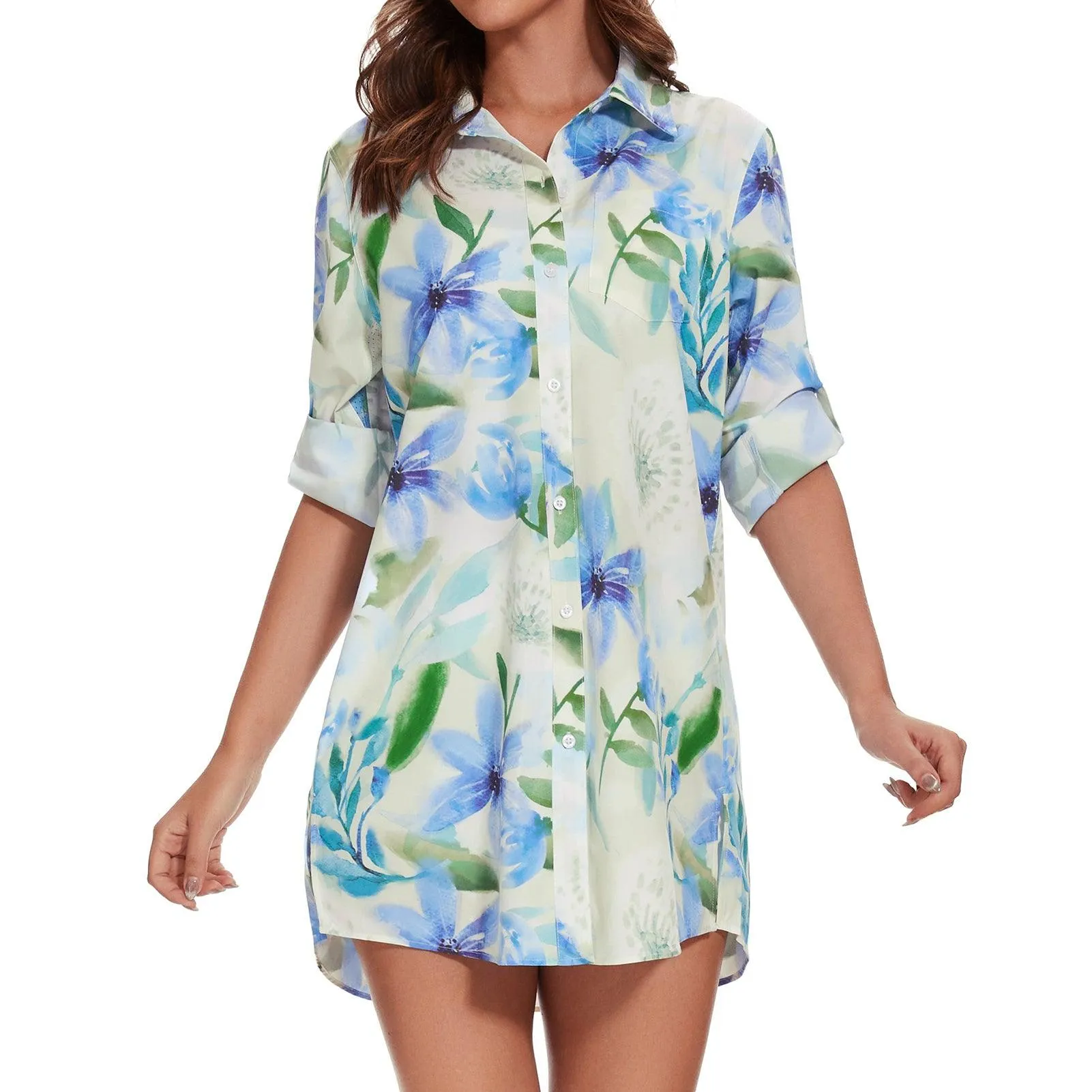 Women's UPF 50  Long Sleeve Button Down Shirt Dress LB16W