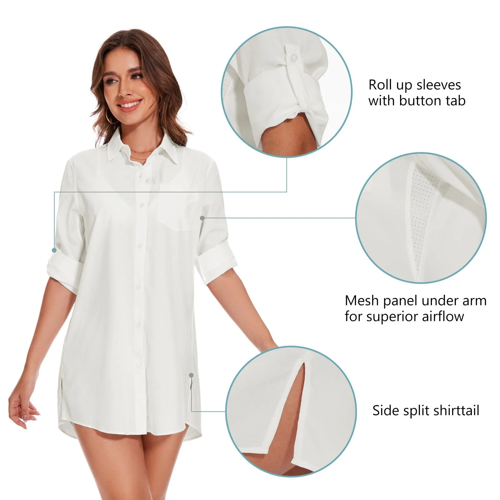 Women's UPF 50  Long Sleeve Button Down Shirt Dress LB16W