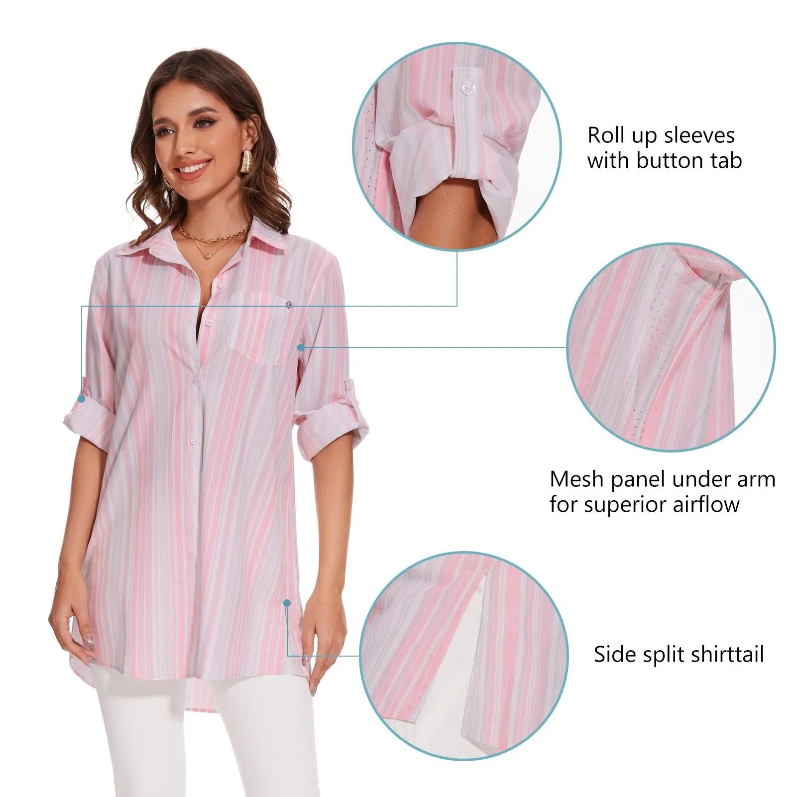 Women's UPF 50  Long Sleeve Button Down Shirt Dress LB16W