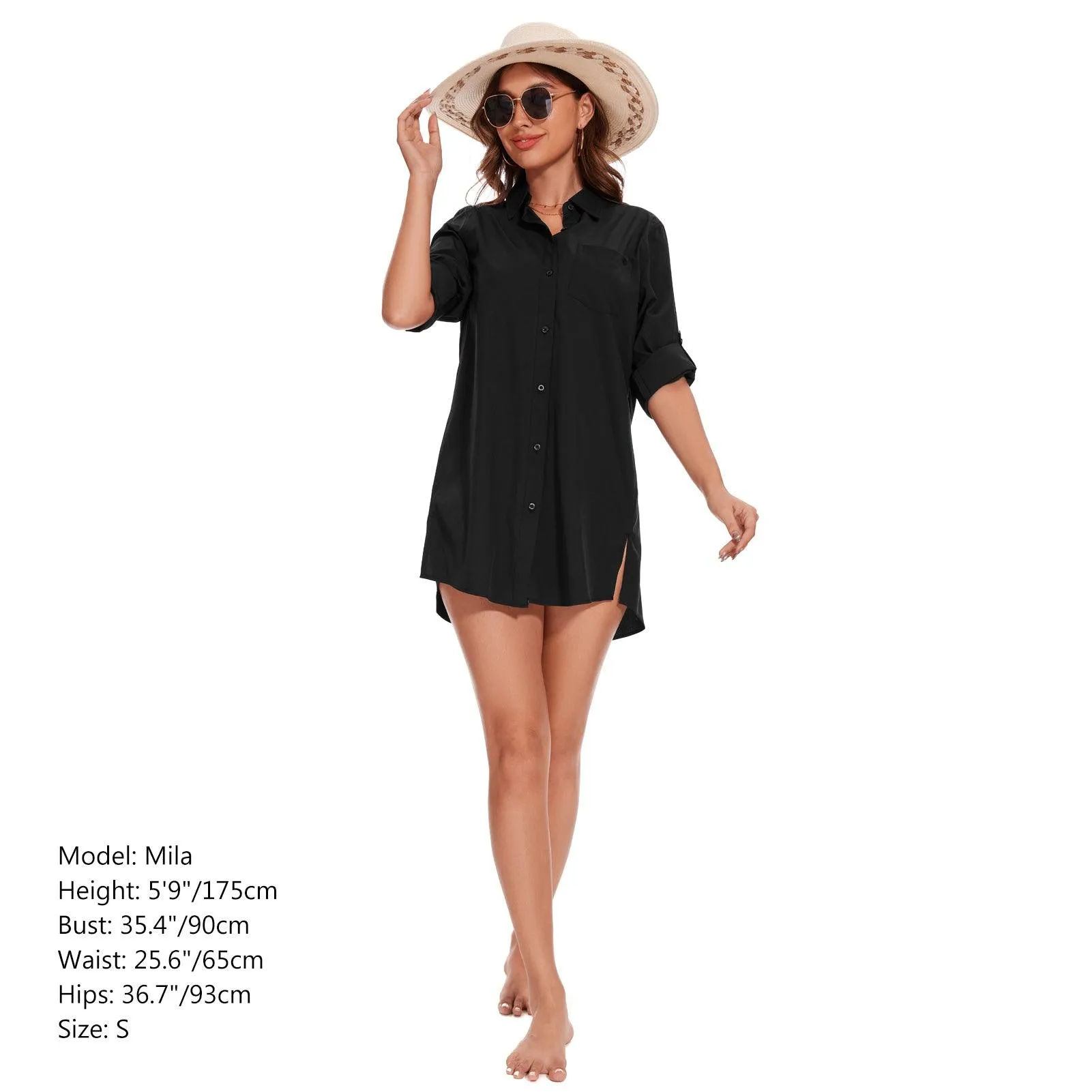 Women's UPF 50  Long Sleeve Button Down Shirt Dress LB16W