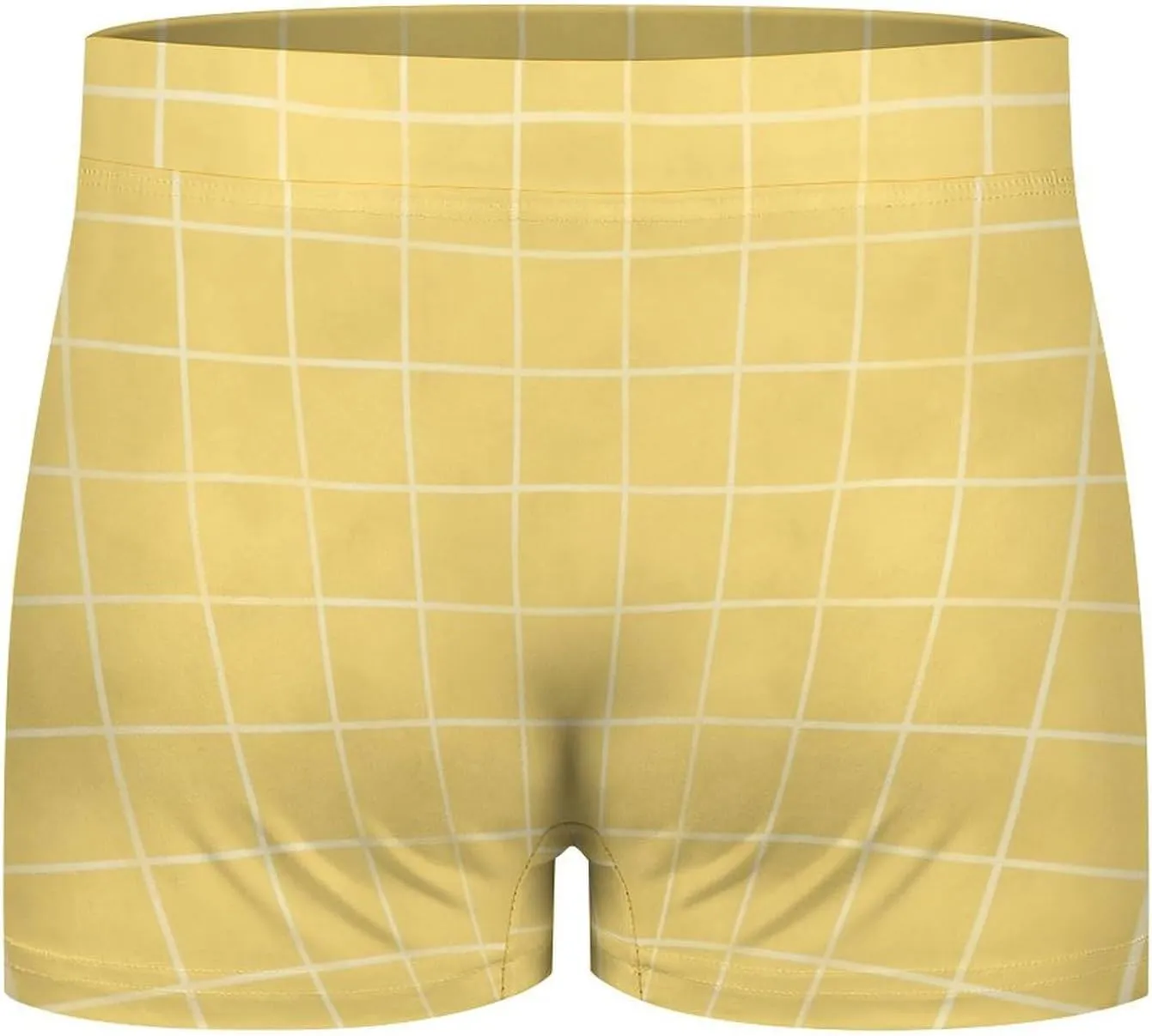 Yellow Hand Drawn Grid Print Mens Underwear, Soft Boxers for Men, Moisture-Wicking Breathable Boxer Briefs