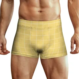 Yellow Hand Drawn Grid Print Mens Underwear, Soft Boxers for Men, Moisture-Wicking Breathable Boxer Briefs