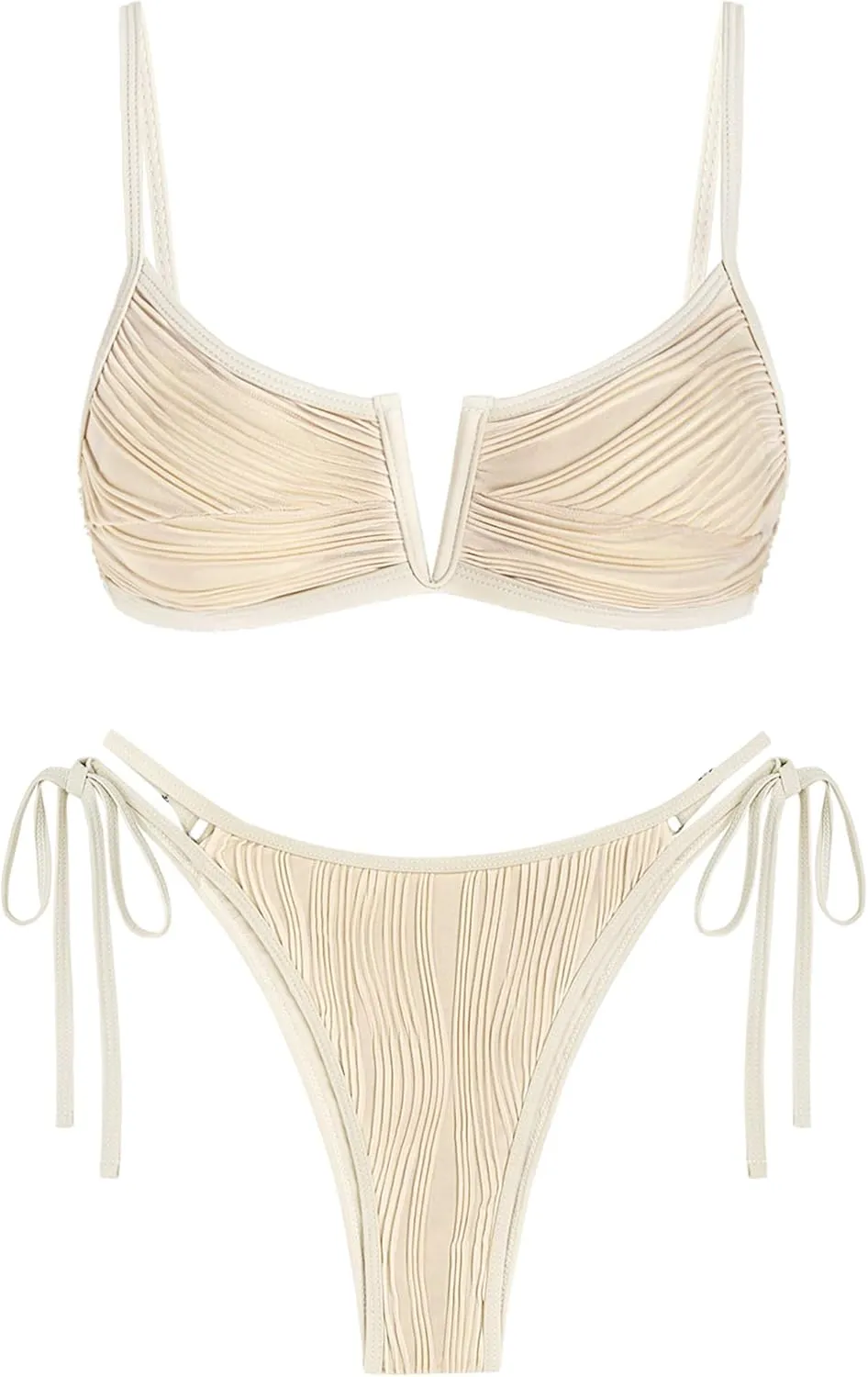 ZAFUL Women's High Cut Bikini Sets Ribbed V-Wire Cami Bikini Two Piece Swimsuit